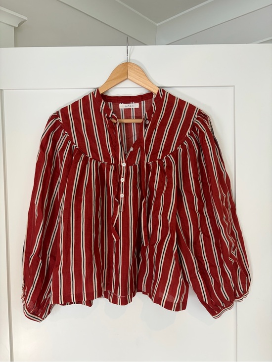 Doen Tops - Doen Red and Cream Striped Button-Front Blouse